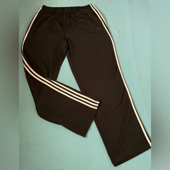 ADIDAS Tricot black silver elastic waistband 2 front pockets stretchy size XLT - Picture 2 of 11
